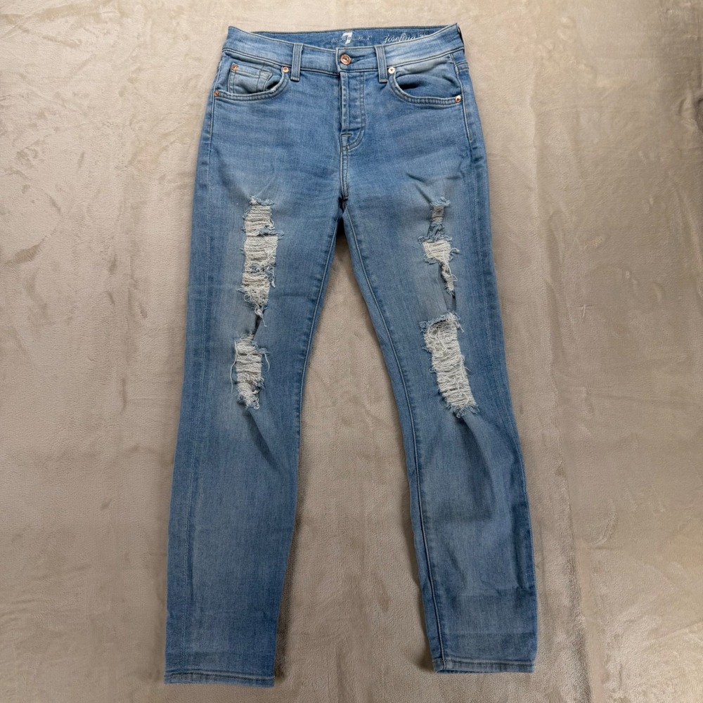 7 For All Mankind Josefina Skinny Boyfriend Jeans Women 24 Button Fly Distressed